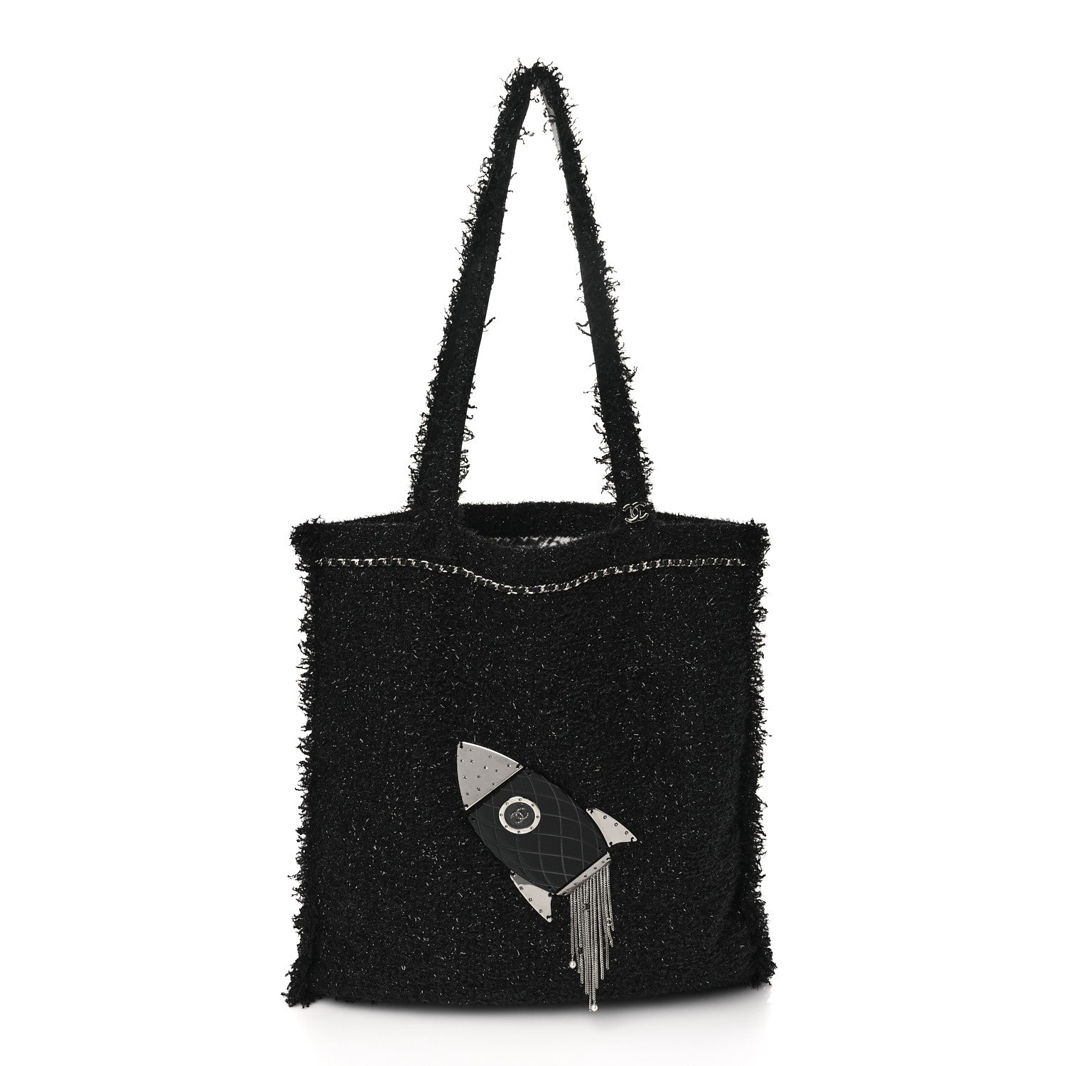Chanel Tweed Resin Strass Large Robot Shopping Bag Black 1 of 9