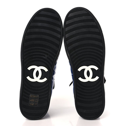 Chanel Calfskin Pearl High Top CC Sneakers 37 Black Blue 5 of 7