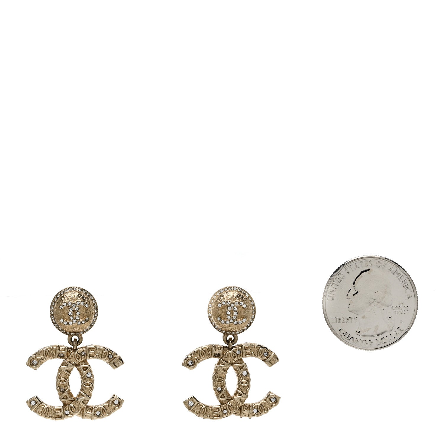 Chanel Crystal CC Drop Logo Earrings Gold 2 of 5