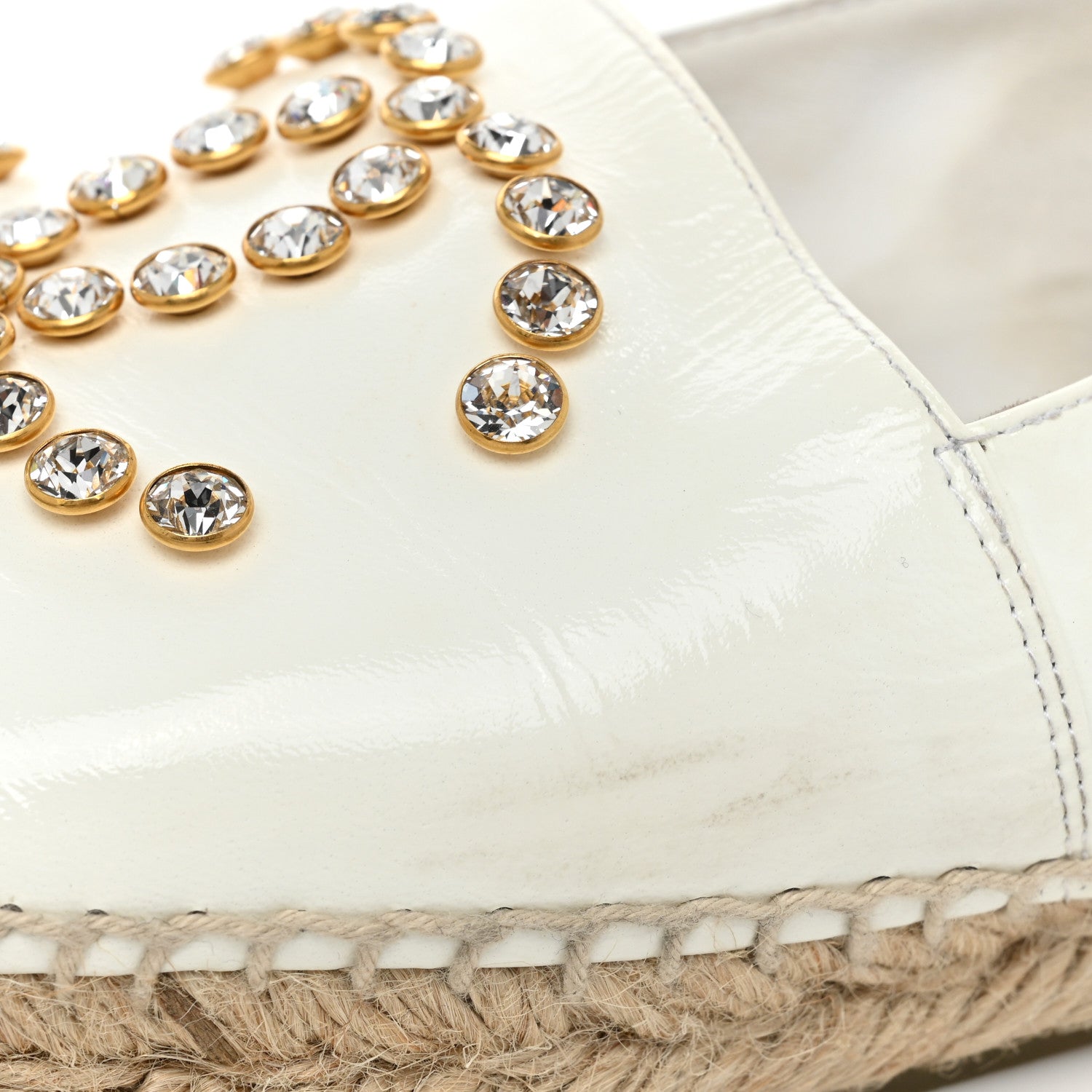 Chanel Patent Calfskin Crystal CC Espadrilles 37 White Black 16 of 16