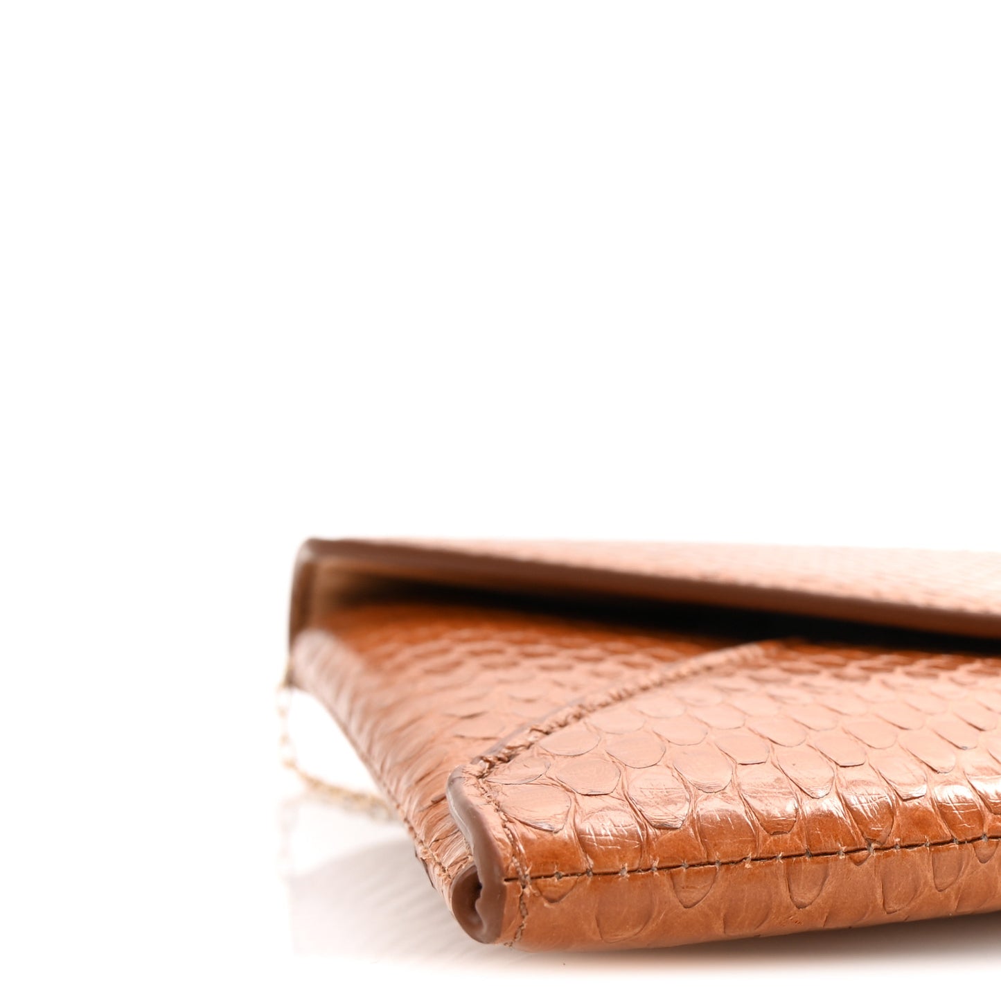 Snakeskin Envelope Chain Clutch Camel
