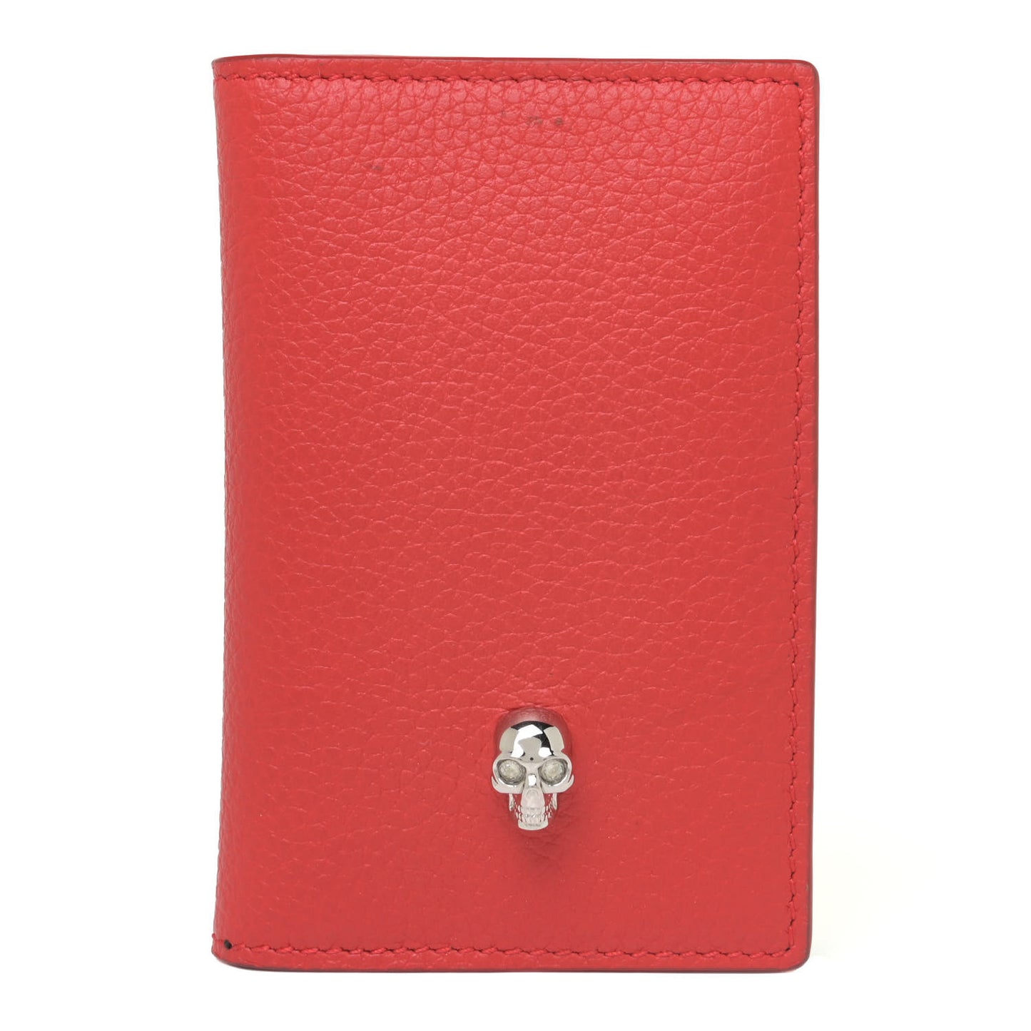 Grained Calfskin Small Skull Pocket Organizer Red
