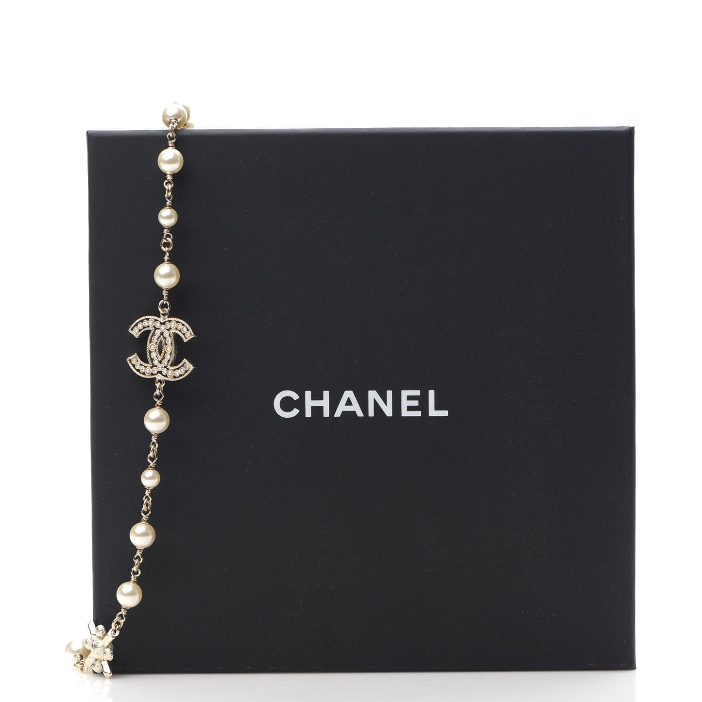 Crystal Baguette Pearl CC Cross Necklace Gold