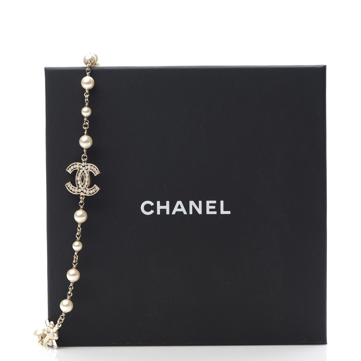 Chanel Crystal Baguette Pearl CC Cross Necklace Gold 4 of 4