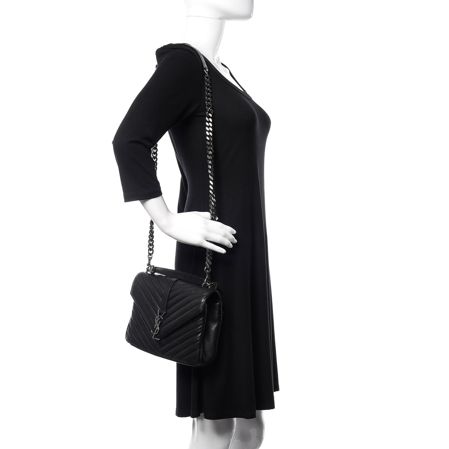 Sheepskin Matelasse Chevron Monogram Medium College Bag Black