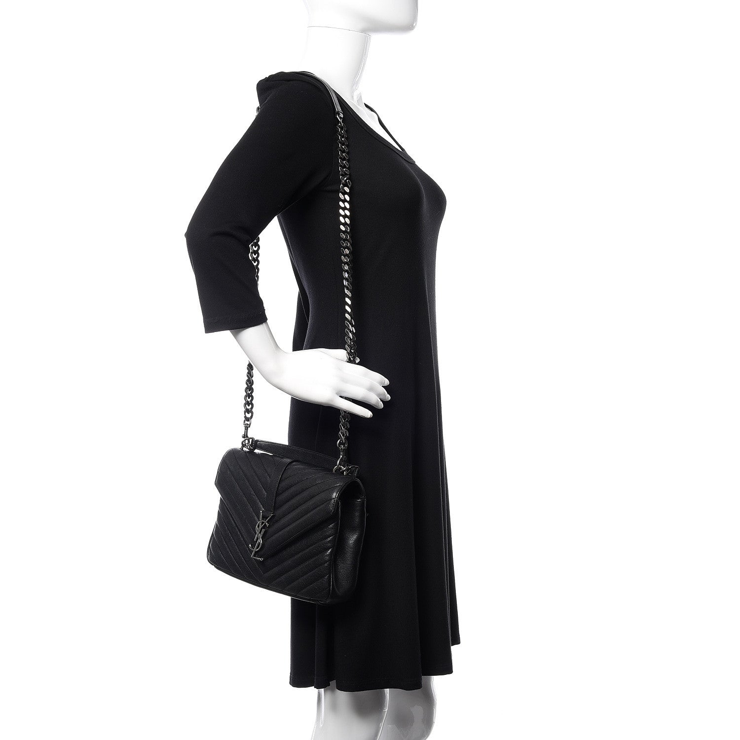 Saint Laurent Sheepskin Matelasse Chevron Monogram Medium College Bag Black 2 of 9