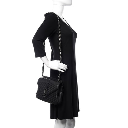 Saint Laurent Sheepskin Matelasse Chevron Monogram Medium College Bag Black 2 of 9