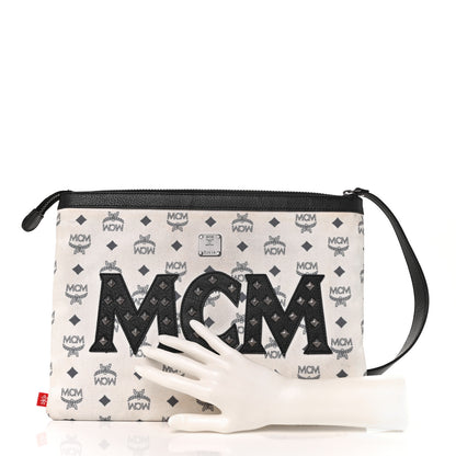 MCM X Ekocycle Visetos Wristlet Pouch White Black 2 of 8