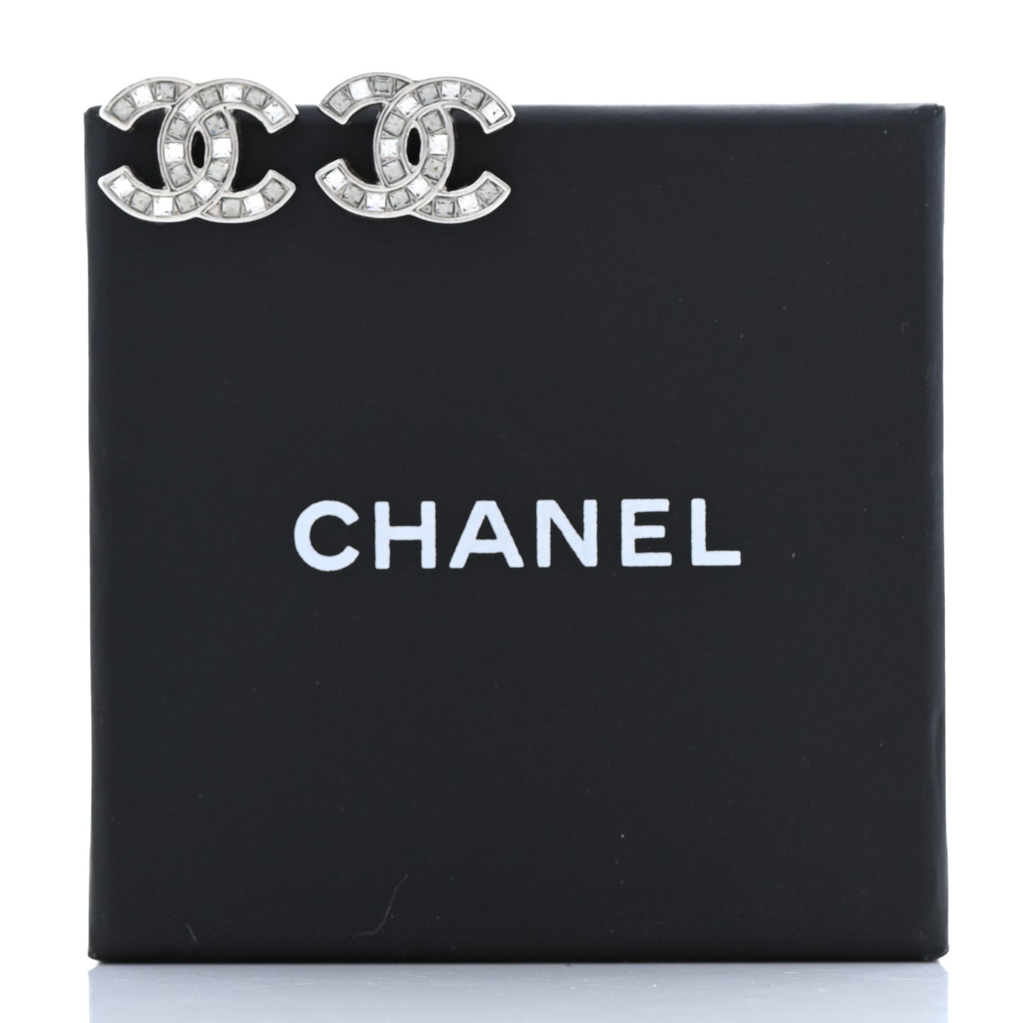 Baguette Crystal CC Earrings Silver Grey