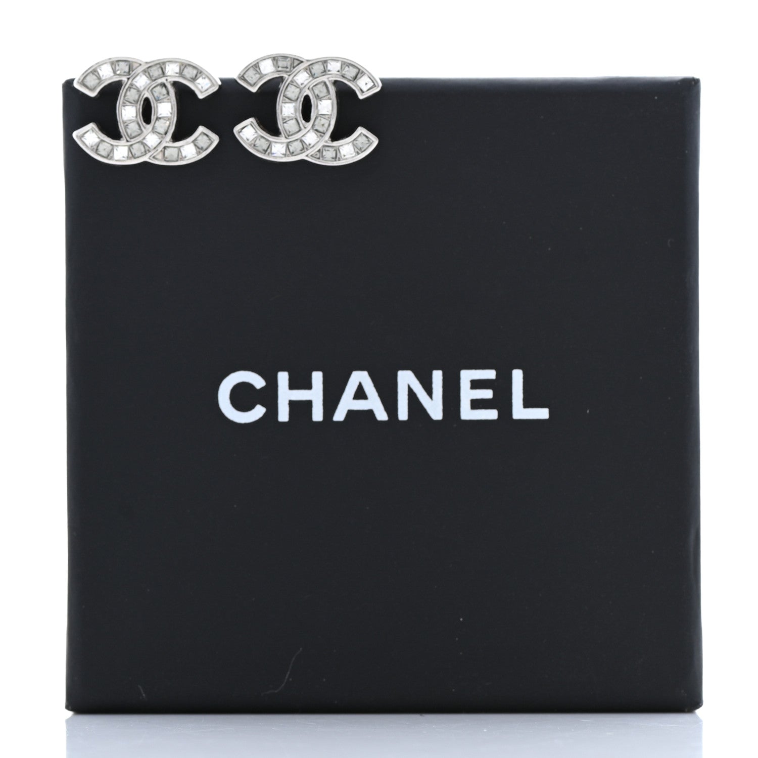 Chanel Baguette Crystal CC Earrings Silver Grey 5 of 5