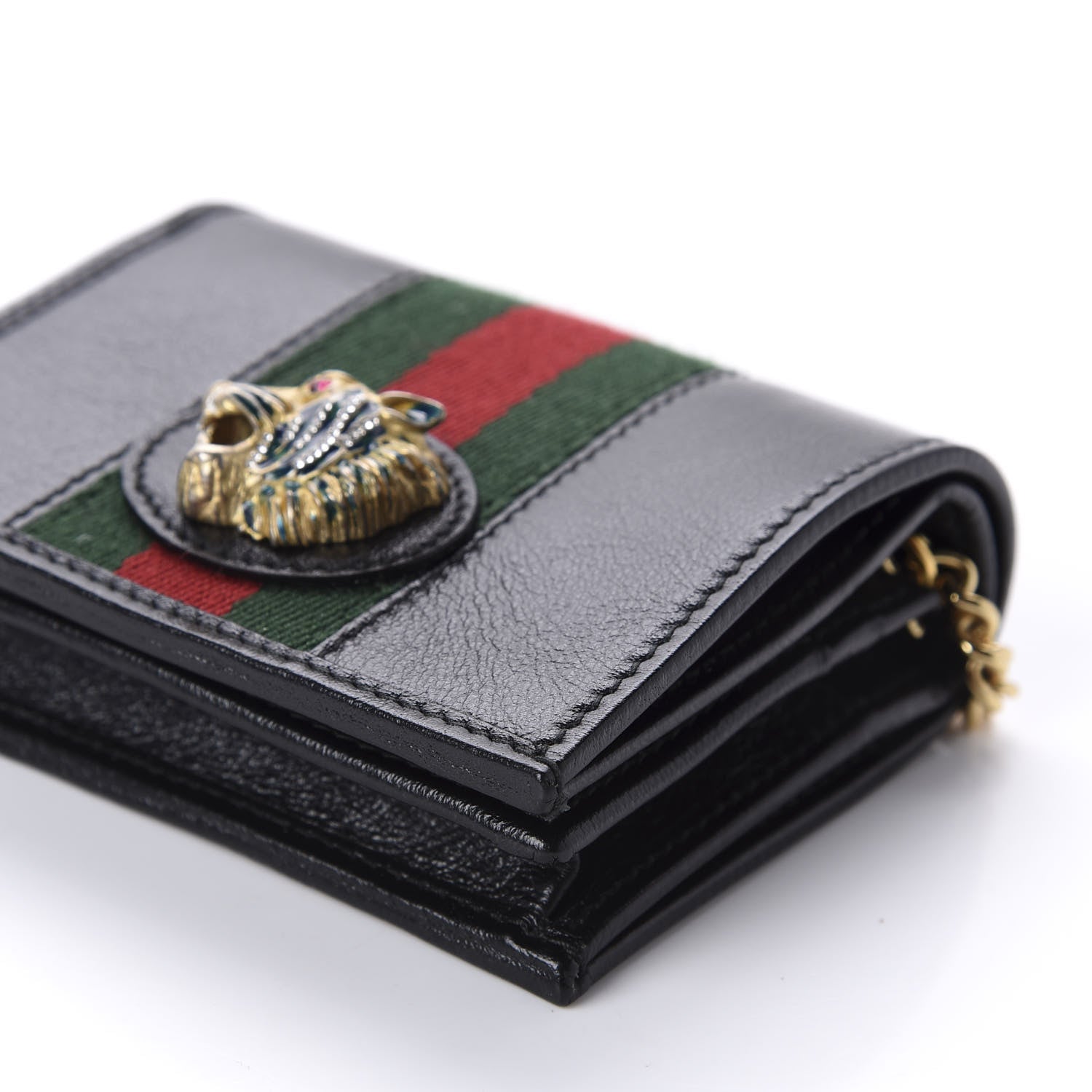 Gucci Calfskin Web Rajah Chain Card Case Wallet Black 7 of 11