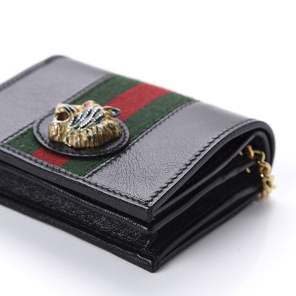 Gucci Calfskin Web Rajah Chain Card Case Wallet Black 7 of 11
