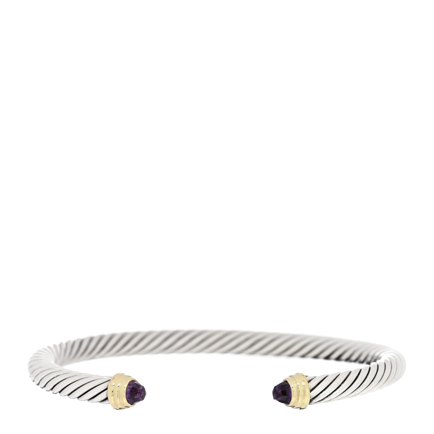 David Yurman Sterling Silver 14K Yellow Gold Amethyst 5mm Cable Classics Petite Color Bracelet 1 of 3
