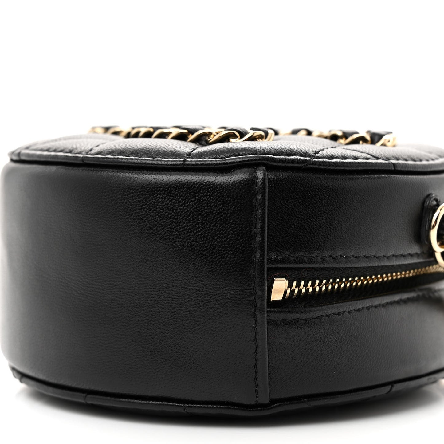 Lambskin Quilted Large CC Round Clutch With Chain Black