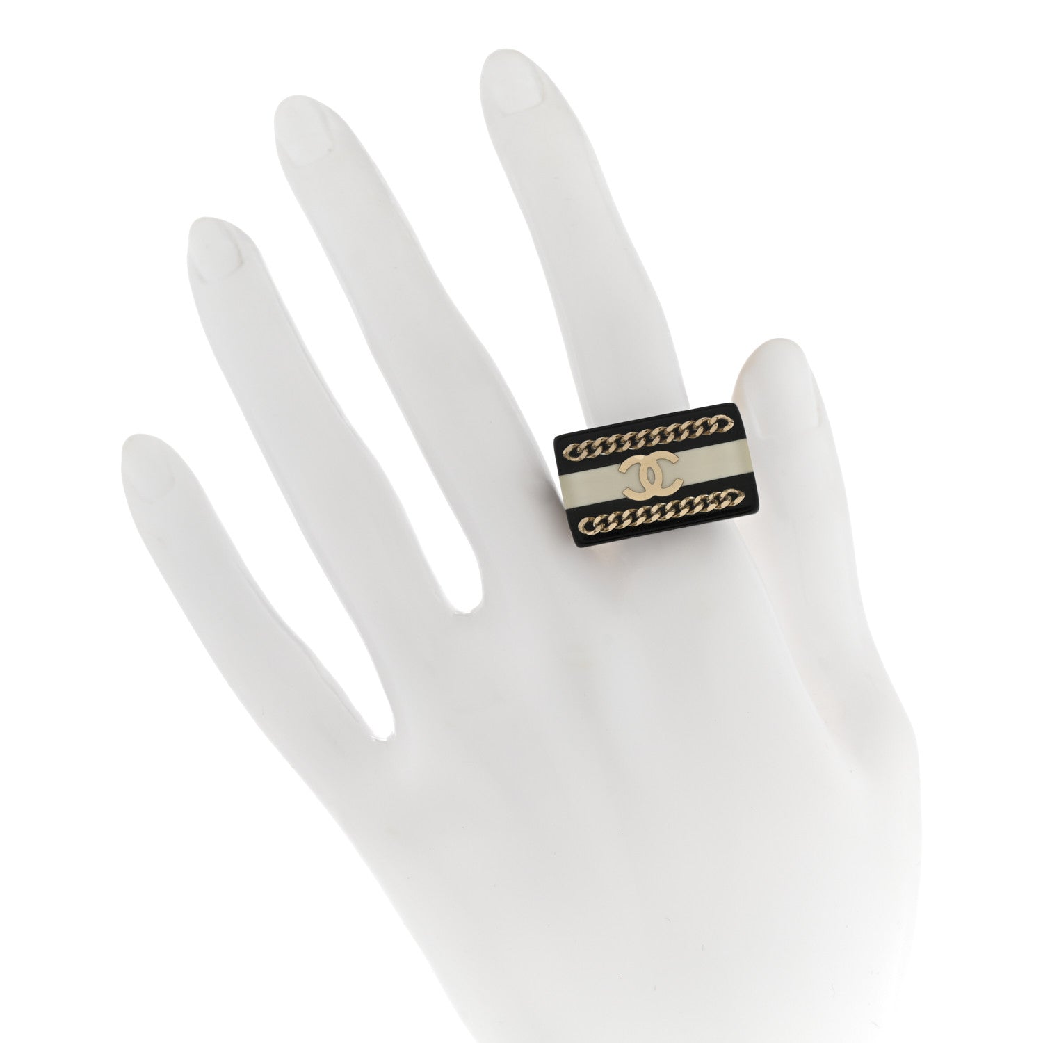 Chanel Resin Chain CC Ring 53 6.25 Black 2 of 4
