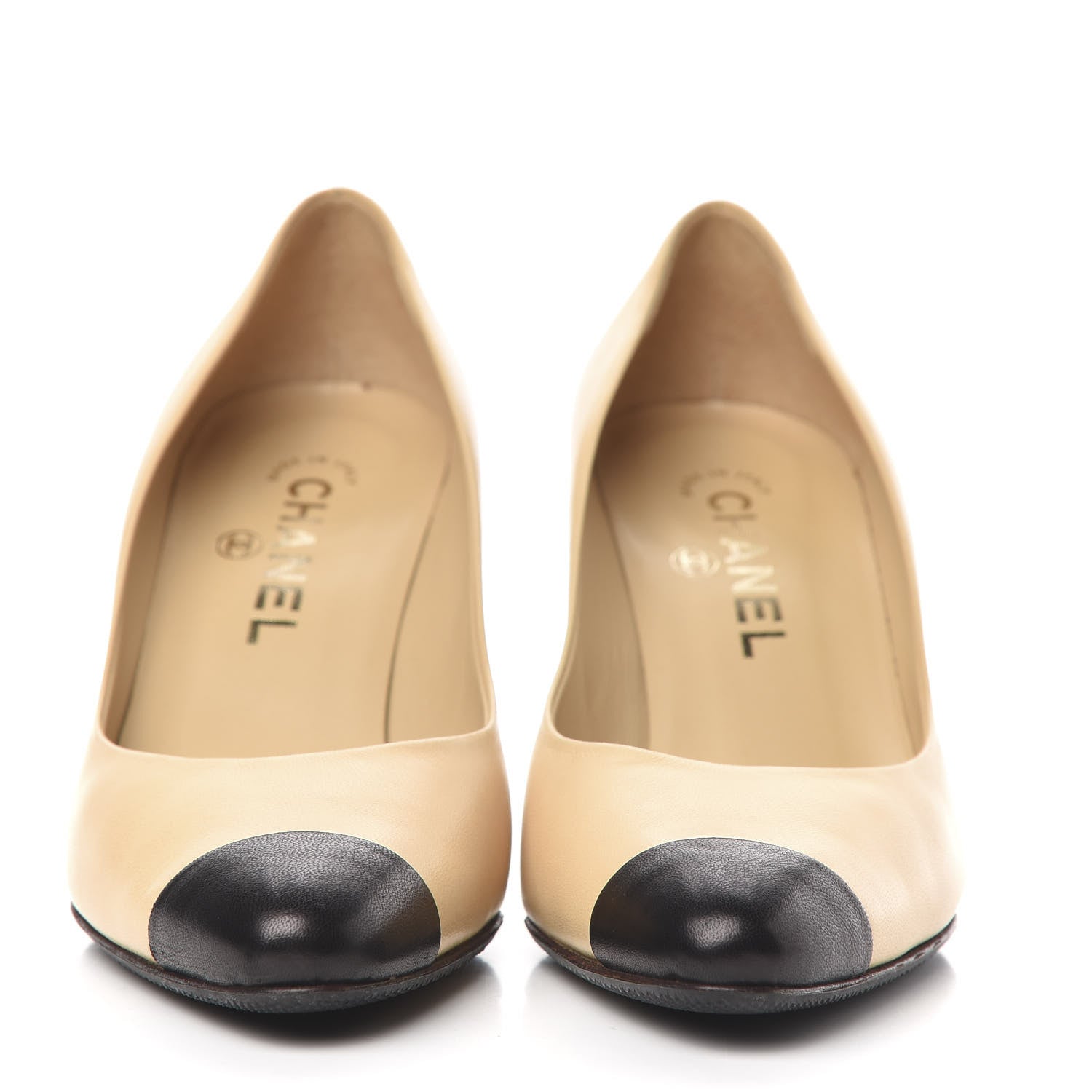 Chanel Lambskin Cap Toe CC Pumps 37 Beige Black 2 of 8