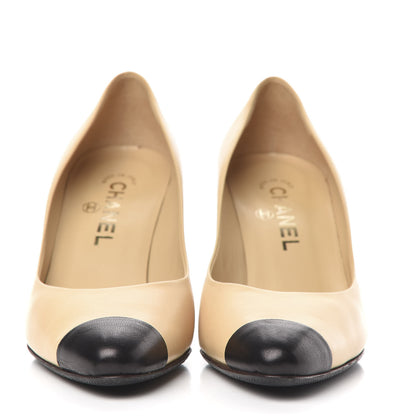 Chanel Lambskin Cap Toe CC Pumps 37 Beige Black 2 of 8