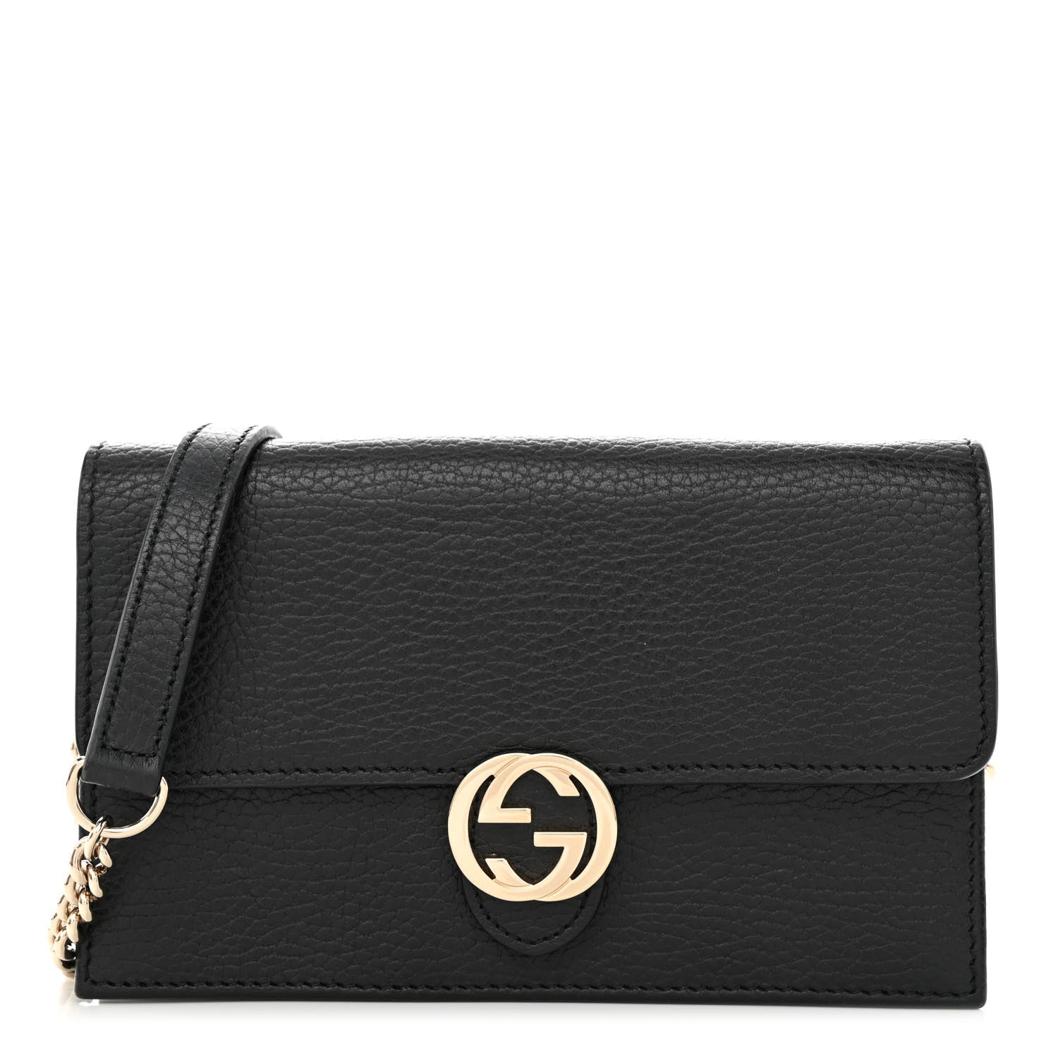 Gucci Dollar Calfskin Interlocking G Chain Wallet Black 1 of 8