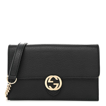 Gucci Dollar Calfskin Interlocking G Chain Wallet Black 1 of 8