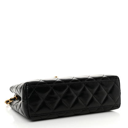 Chanel Shiny Aged Calfskin Quilted Nano Kelly Shopper Black 4 of 13