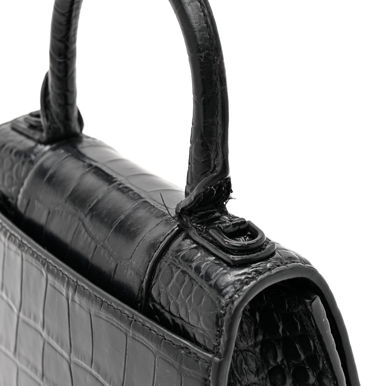 Balenciaga Shiny Calfskin Monochrome Crocodile Embossed Hourglass Top Handle Bag XS Black 13 of 17