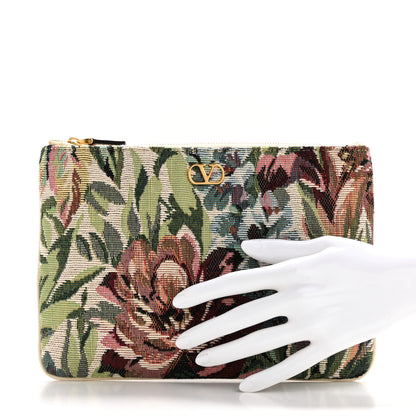 Valentino Garavani Jacquard Floral Medium Vlogo Zip Pouch White Multicolor 2 of 8