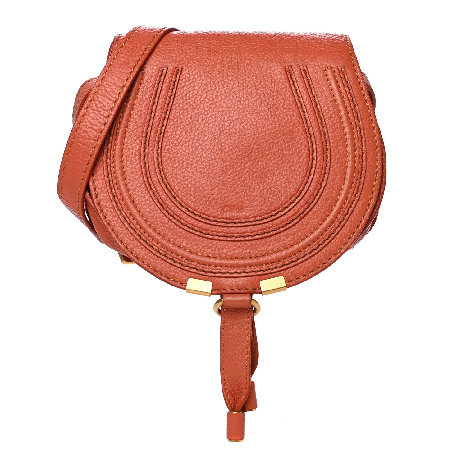 Chloe Calfskin Mini Marcie Round Crossbody Bag Whiskey 1 of 13