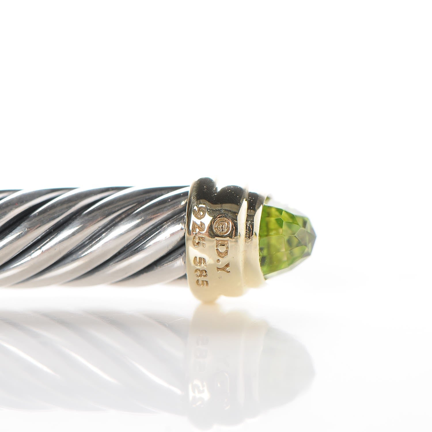 David Yurman Sterling Silver 14K Yellow Gold Peridot 5mm Cable Classics Petite Color Bracelet 4 of 4