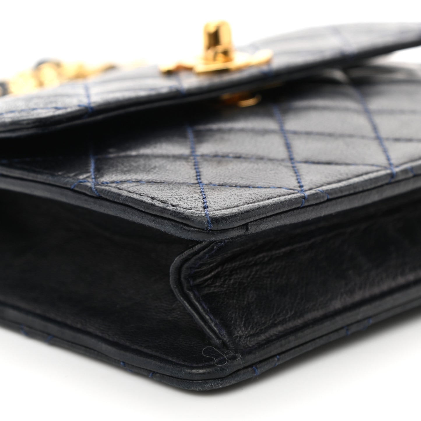 Lambskin Quilted Mini Square Flap Bag Navy