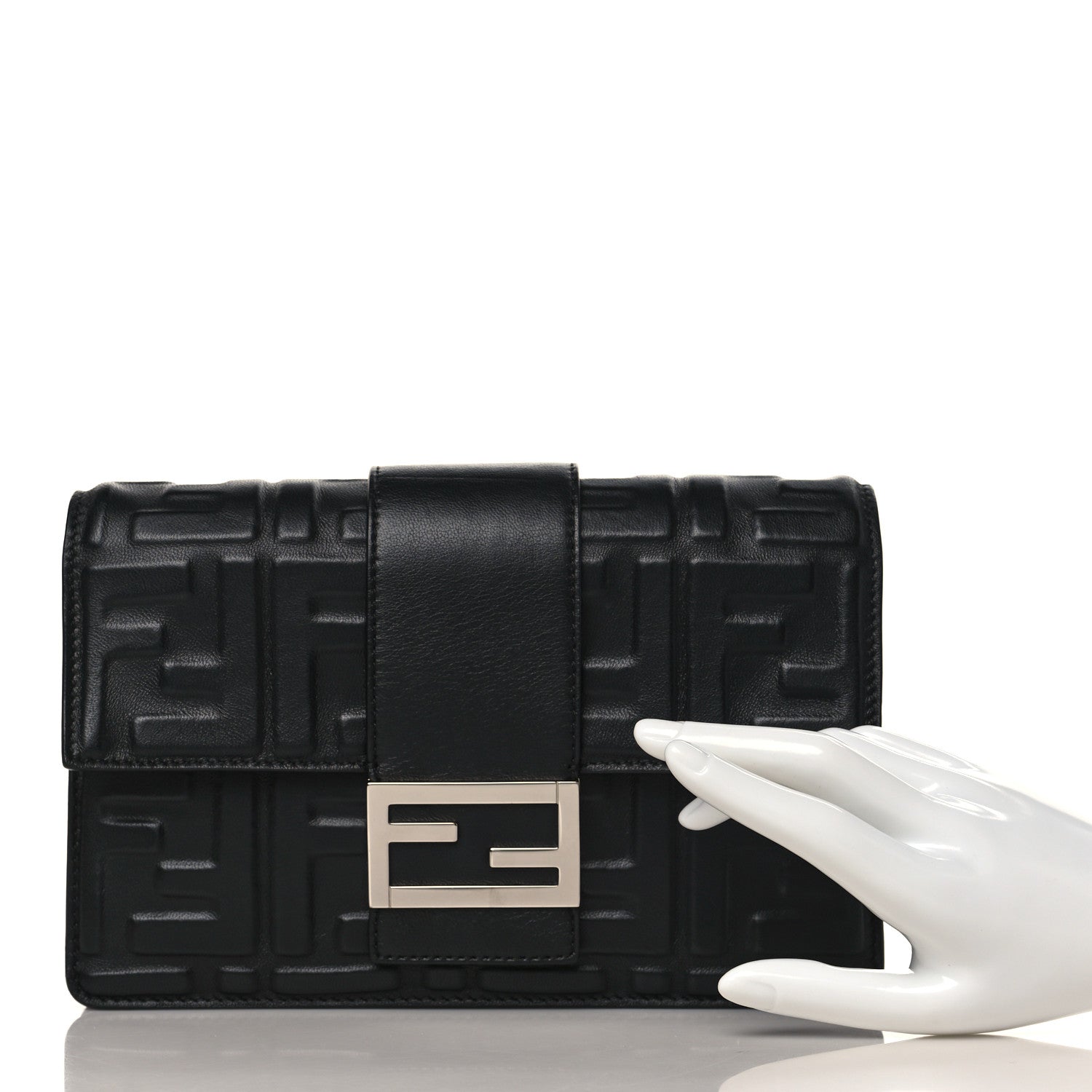 Fendi Nappa FF 1974 Embossed Baguette Clutch Black 2 of 10