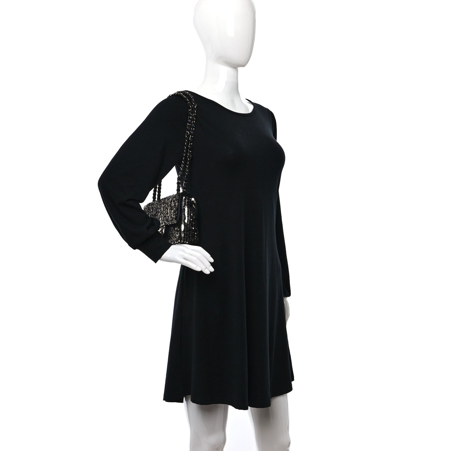 Sequin Lambskin Small Flap Black Silver