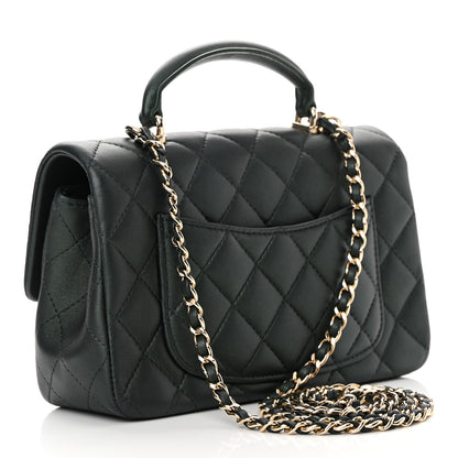 Chanel Iridescent Lambskin Quilted Mini Top Handle Rectangular Flap Dark Green 3 of 14