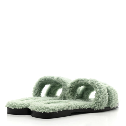 Hermes Woolskin Oran Sandals 36.5 Vert D’Eau 4 of 8