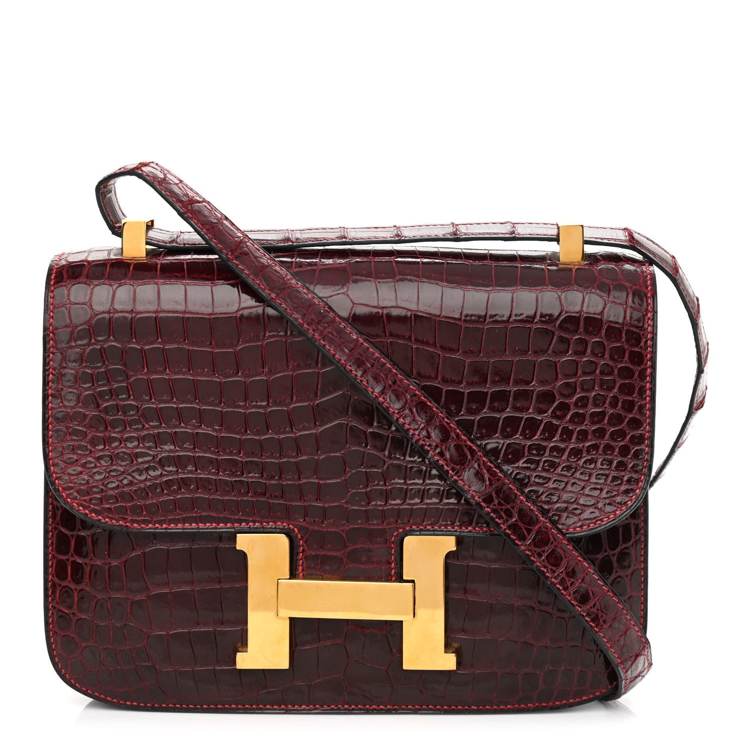 Hermes Shiny Porosus Crocodile Constance 23 Rouge H 1 of 17