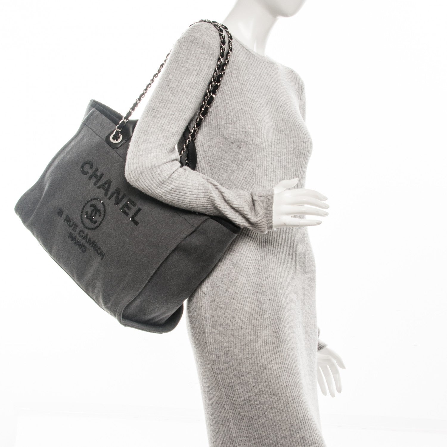 Chanel Canvas Sequin Large Deauville Tote Charcoal 2 of 7