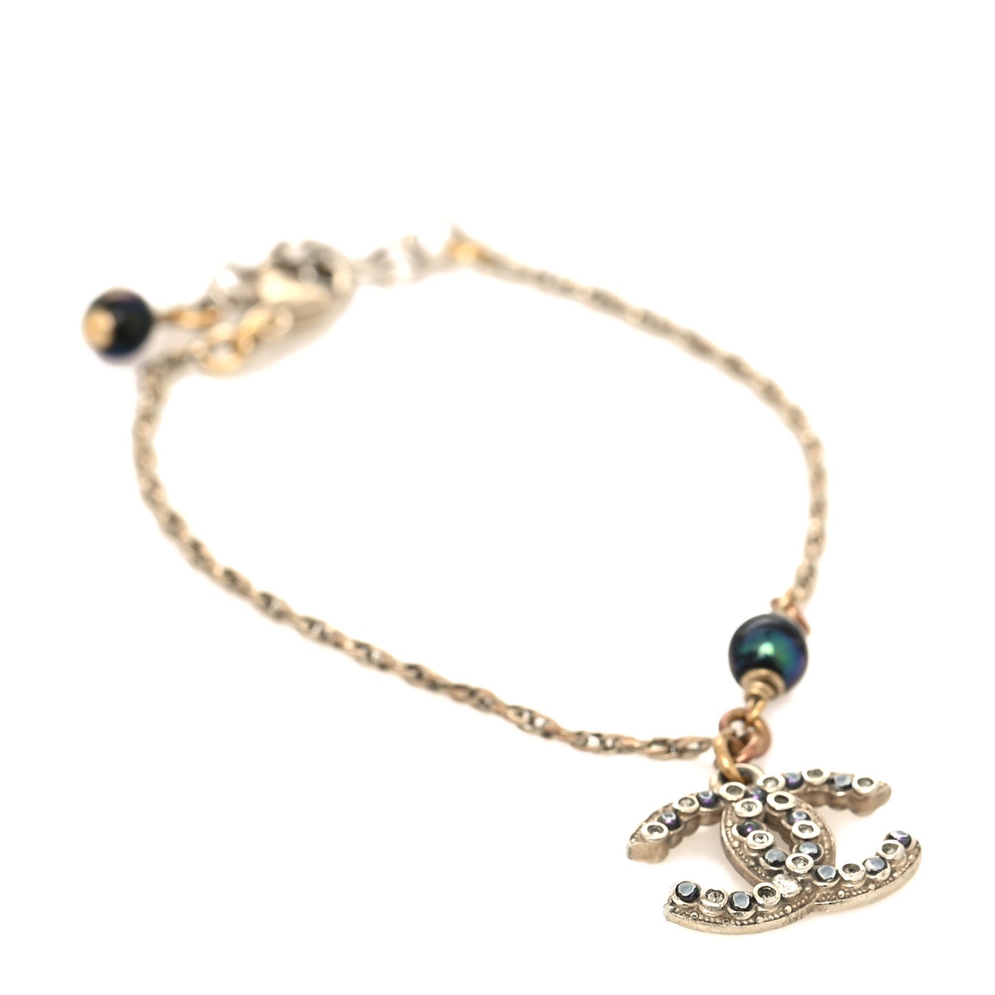 Pearl Crystal Logo Chain Bracelet Purple Grey