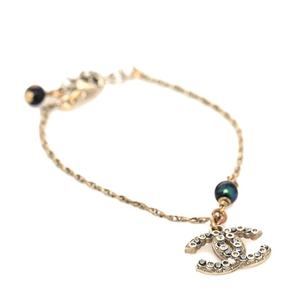 Chanel Pearl Crystal Logo Chain Bracelet Purple Grey 1 of 5