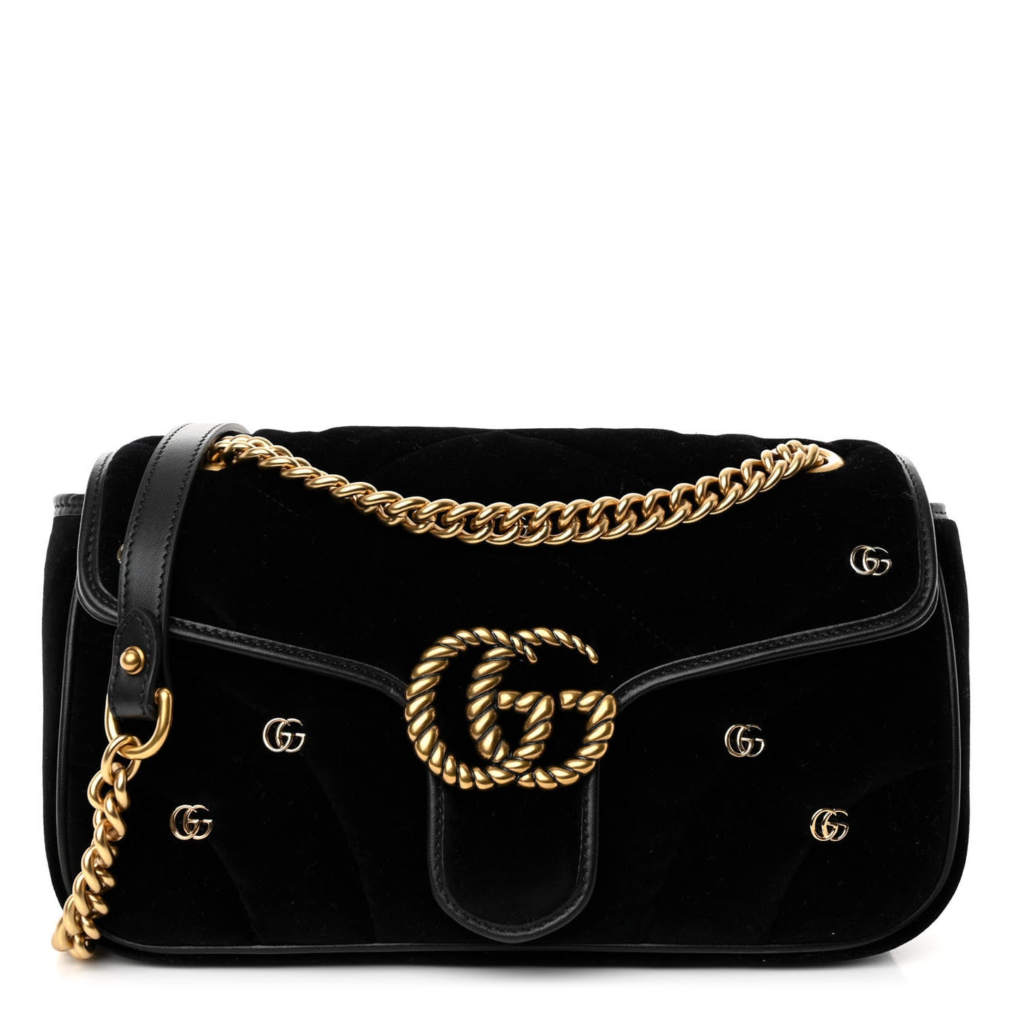 Velvet Matelasse Double G Studs Small Torchon GG Marmont Shoulder Bag Black