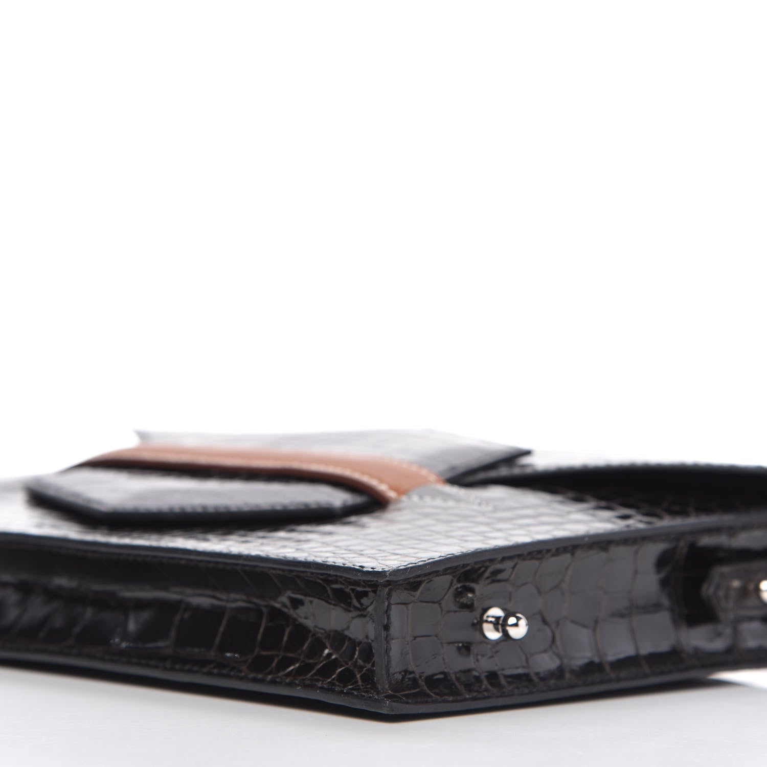 Hermes Shiny Alligator Barenia Faubourg Faco Clutch Macassar Black Fauve 7 of 9
