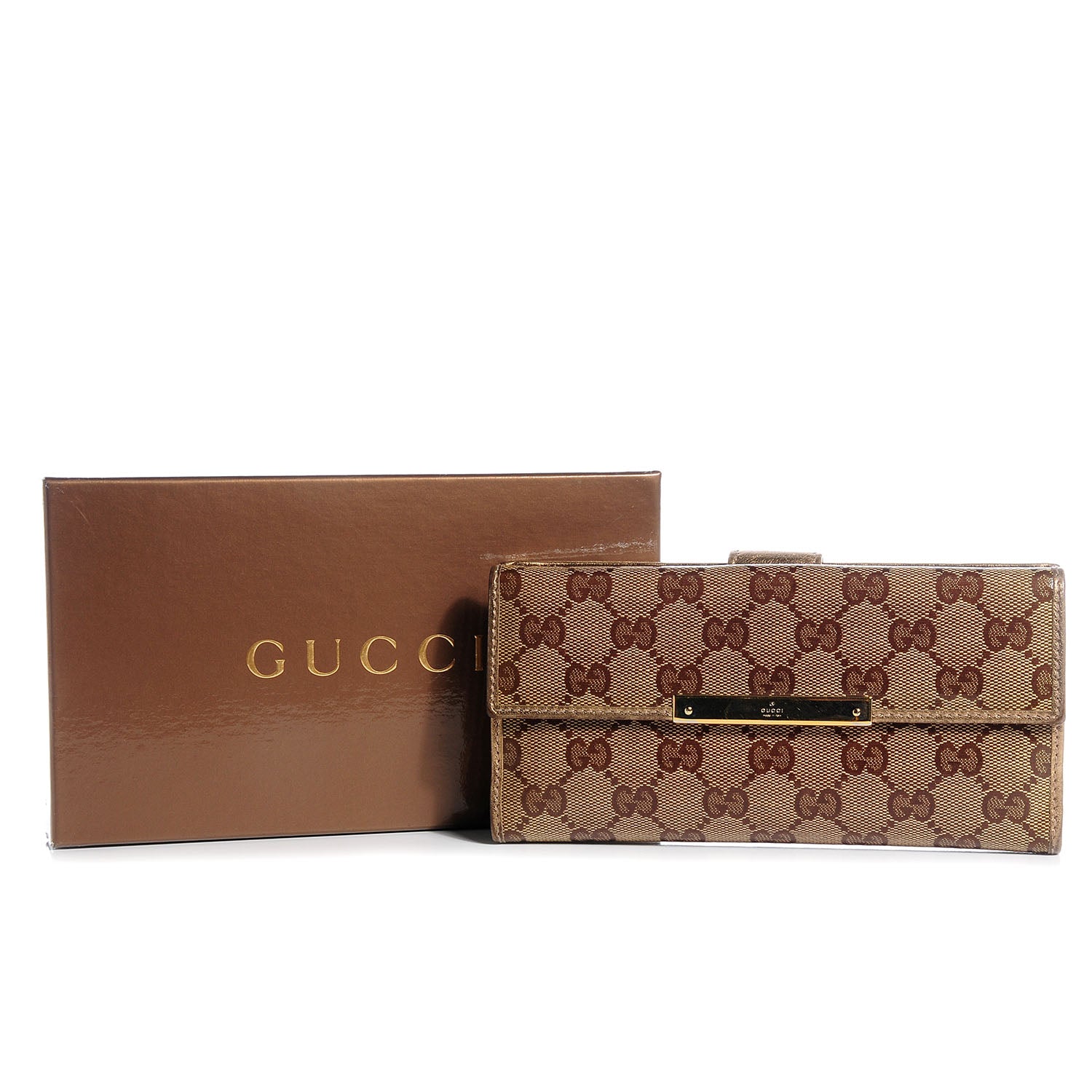 Gucci Crystal Monogram Metal Bar Continental Flap Wallet Gold 8 of 8