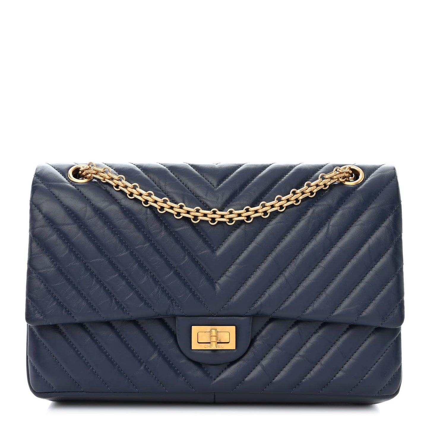 Aged Calfskin Chevron Quilted 2.55 Reissue 226 Flap Navy Blue