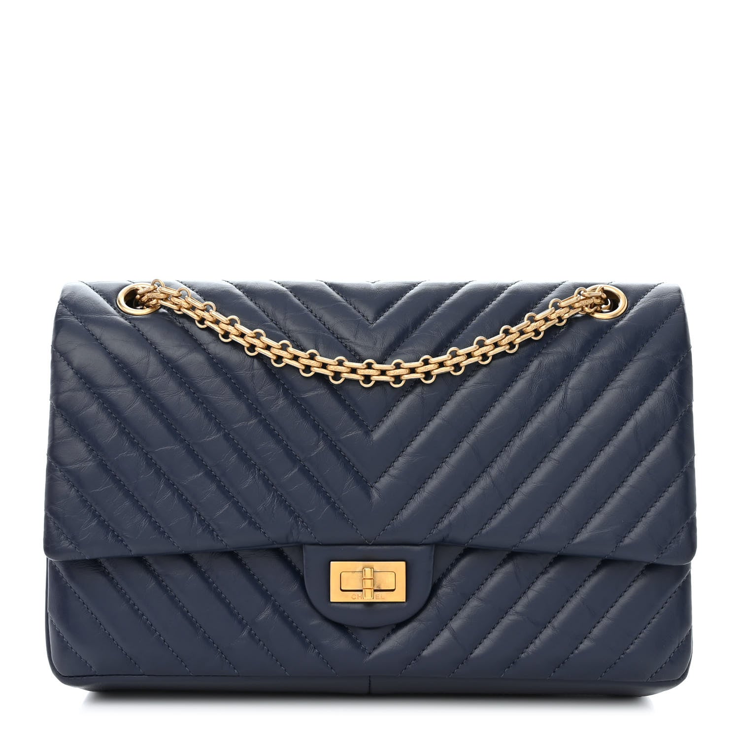 Chanel Aged Calfskin Chevron Quilted 2.55 Reissue 226 Flap Navy Blue 1 of 11