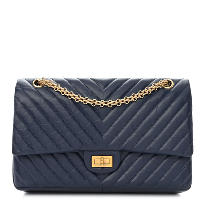 Chanel Aged Calfskin Chevron Quilted 2.55 Reissue 226 Flap Navy Blue 1 of 11