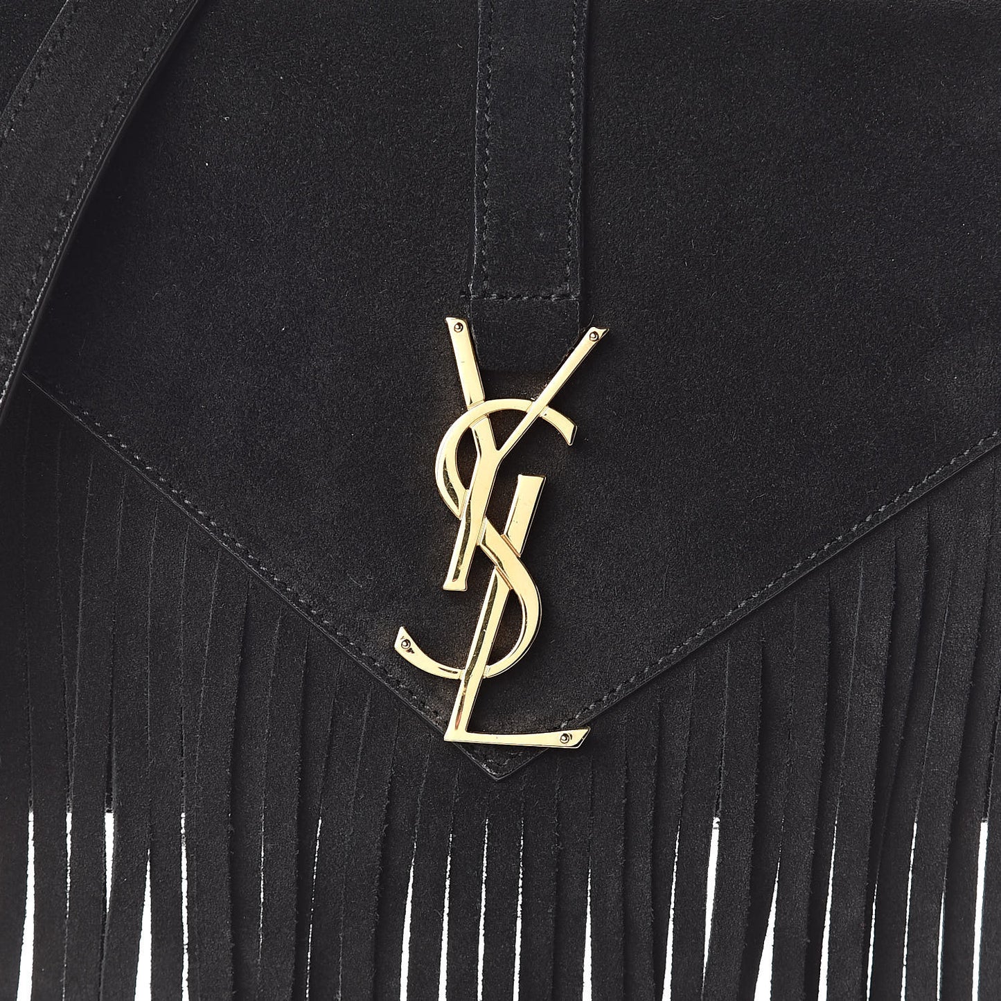 Suede Fringe Small Monogram Satchel Black
