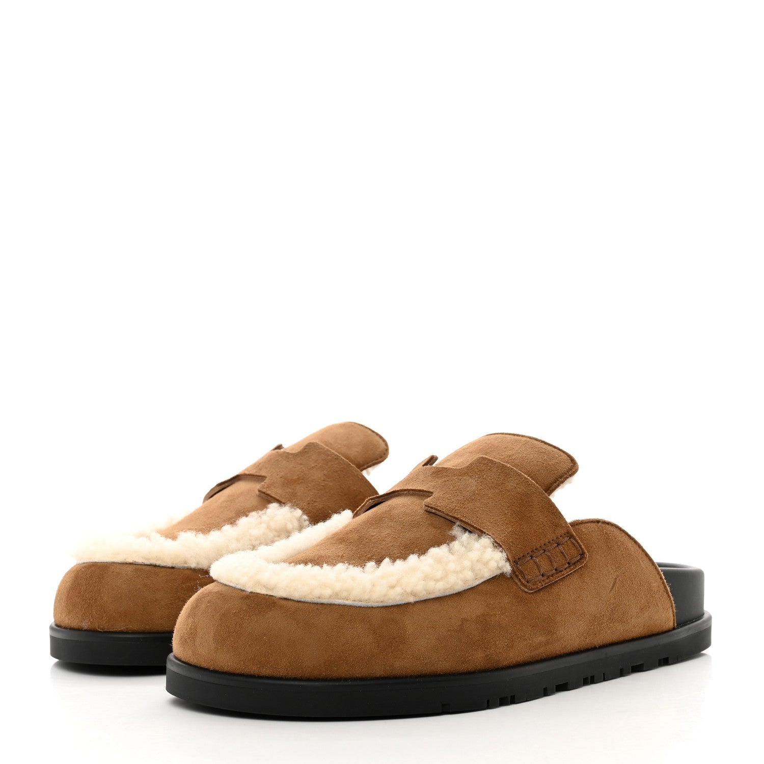 Hermes Suede Goatskin Shearling Go Mules 36 Brun Frume Ecru 3 of 9