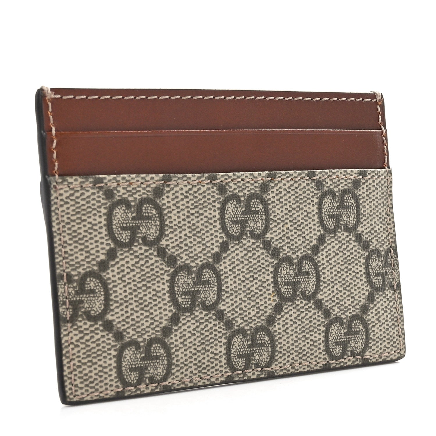 Gucci GG Supreme Monogram Calfskin Card Holder Beige Ebony Cuir 3 of 8