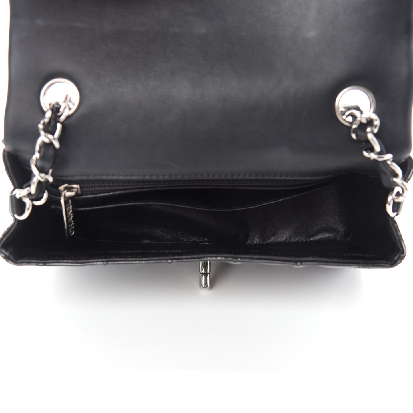 Striated Patent Quilted Mini Rectangular Flap Black
