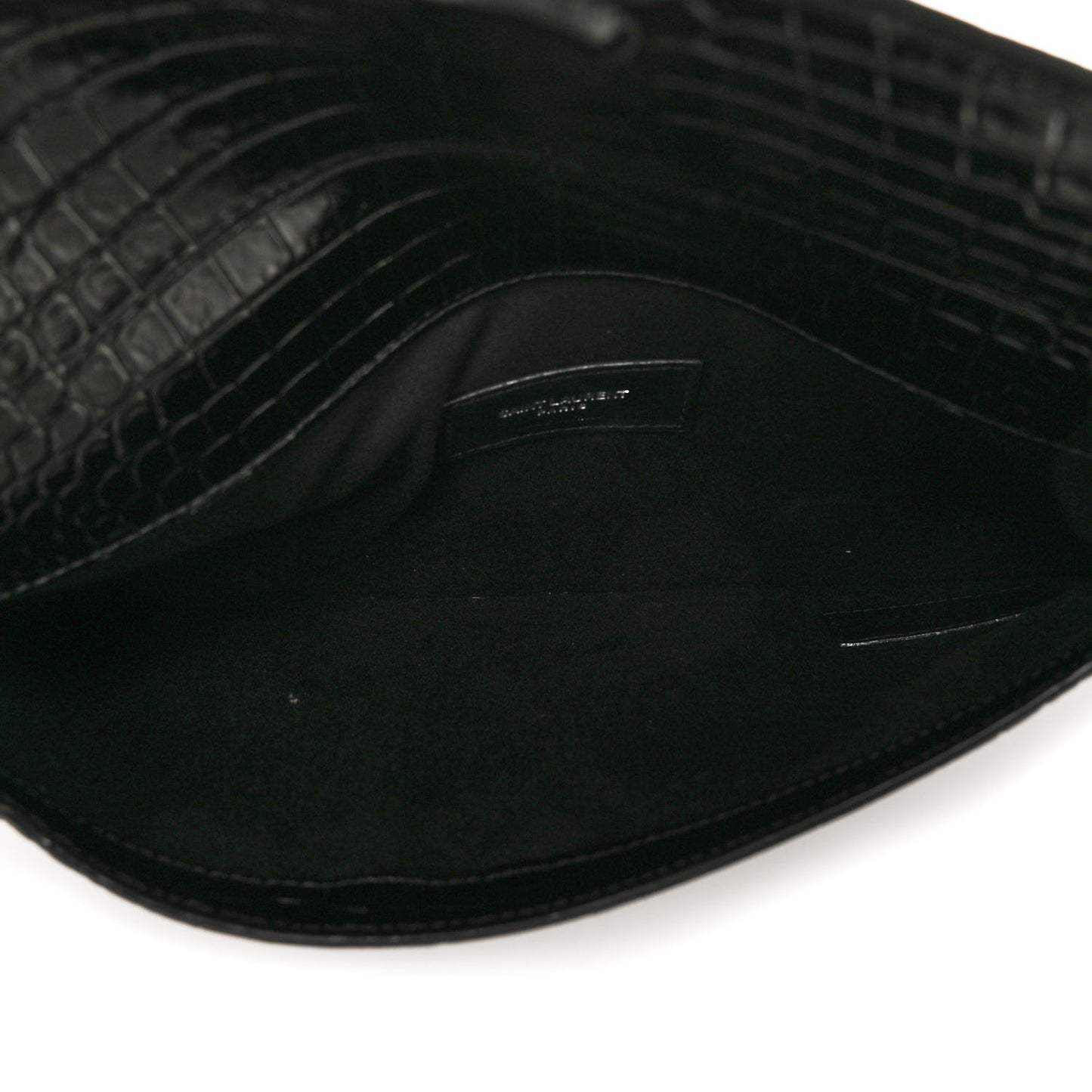 Calfskin Crocodile Embossed Uptown Monogram Clutch Black