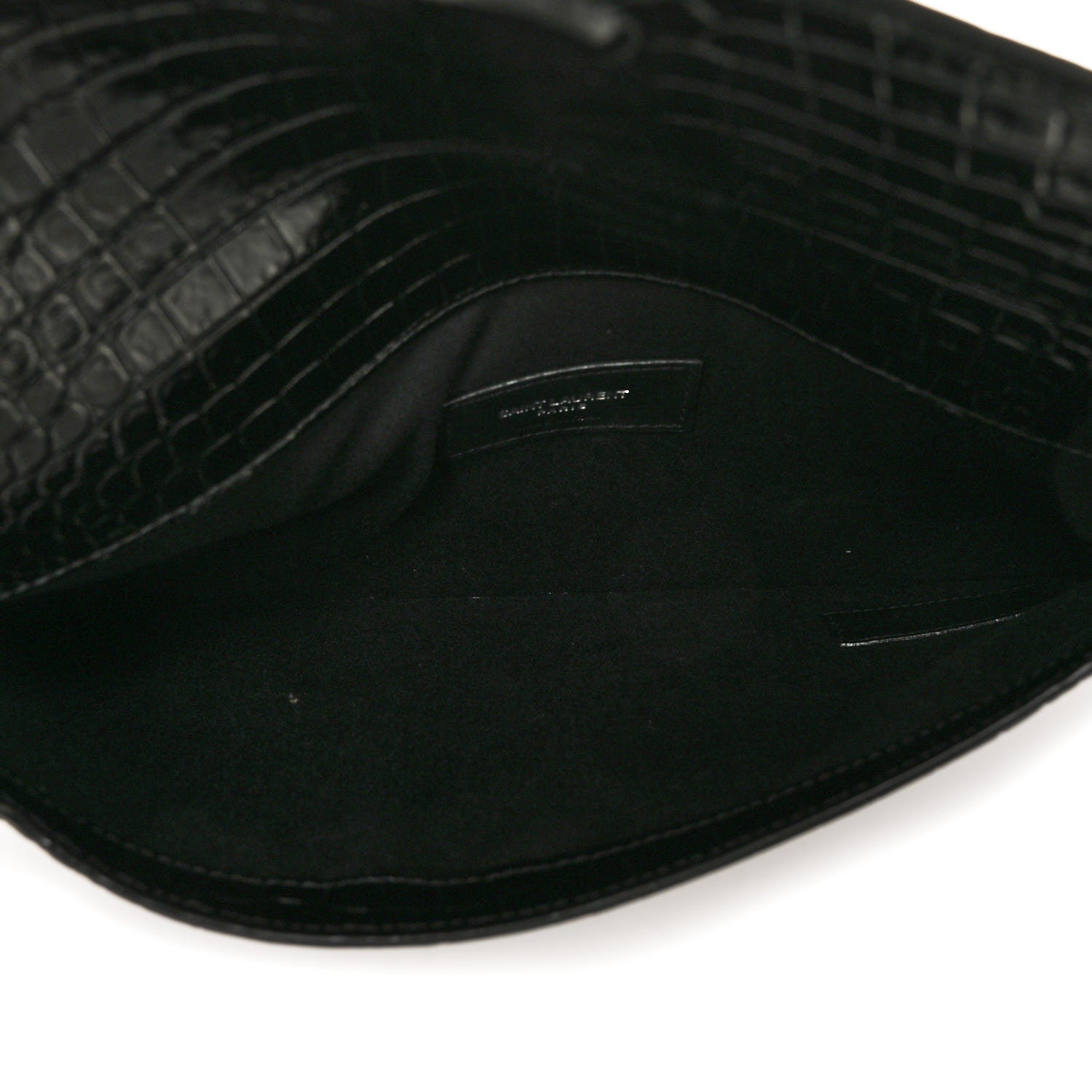 Saint Laurent Calfskin Crocodile Embossed Uptown Monogram Clutch Black 5 of 10