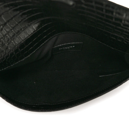 Saint Laurent Calfskin Crocodile Embossed Uptown Monogram Clutch Black 5 of 10
